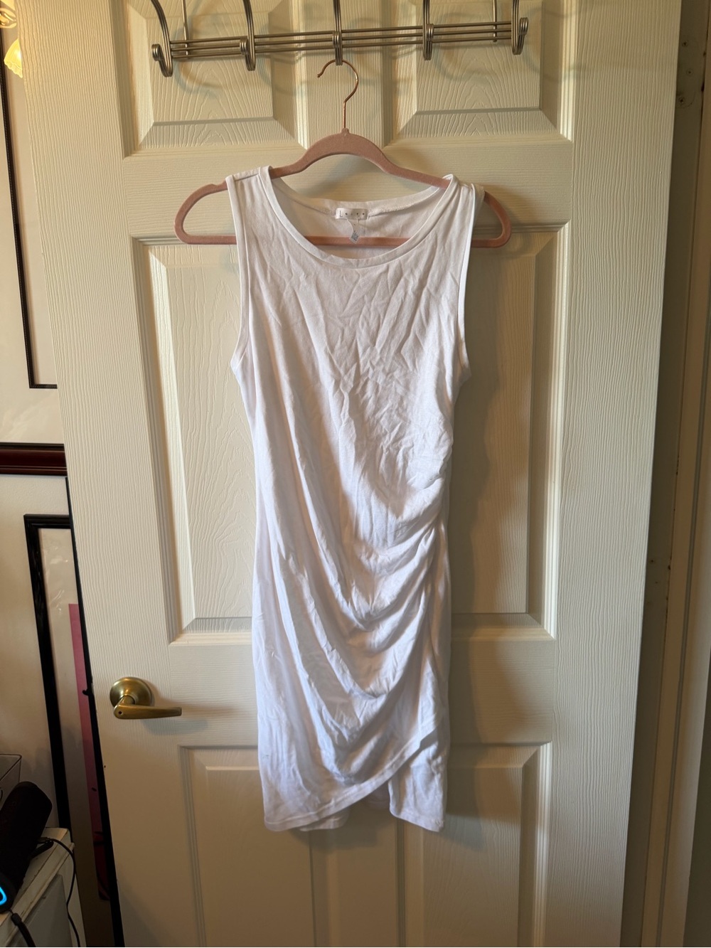 Leith White Sleeveless Ruched Midi Dress